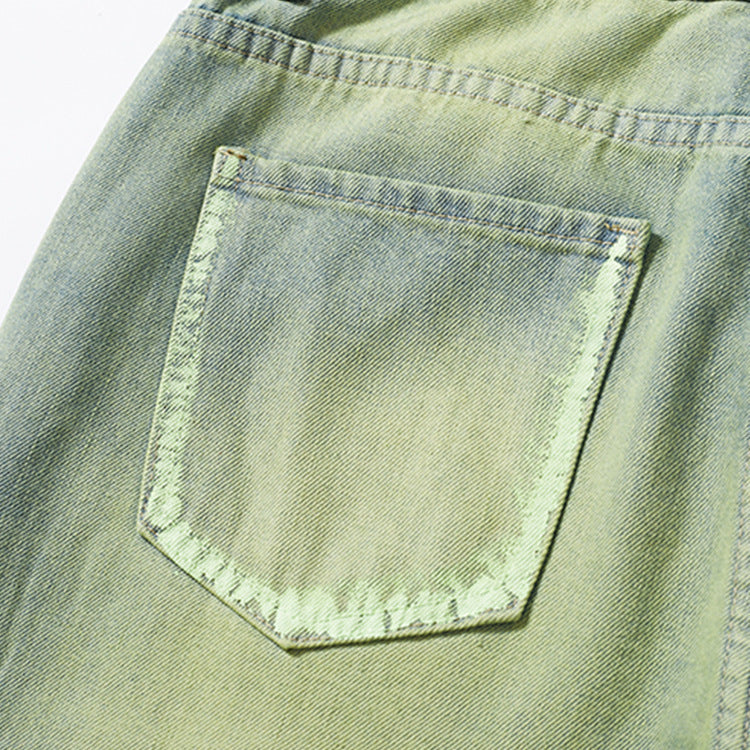 Yellow Mud Dyed Old Green Wide-leg Jeans