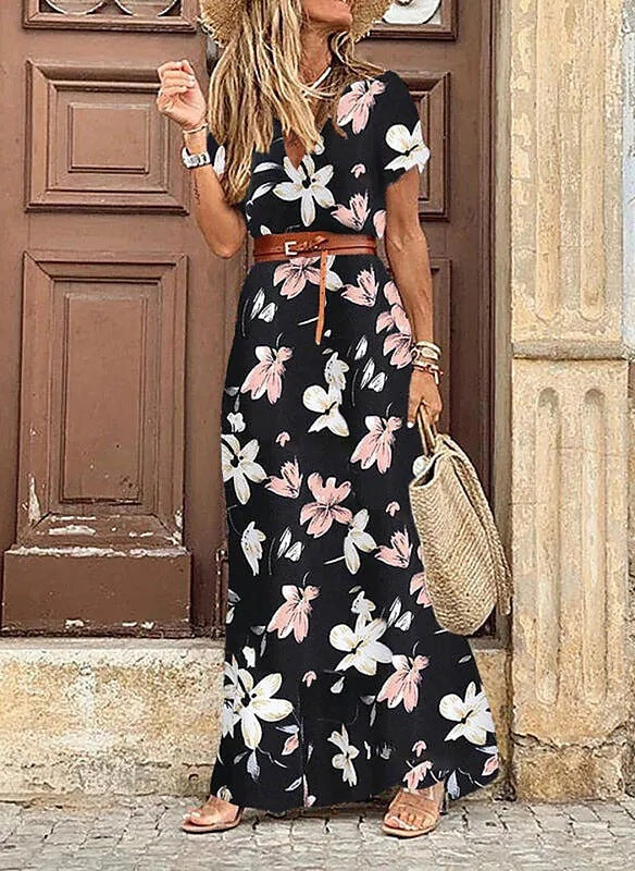 Fashionable Boho V-Neck Floral Dress