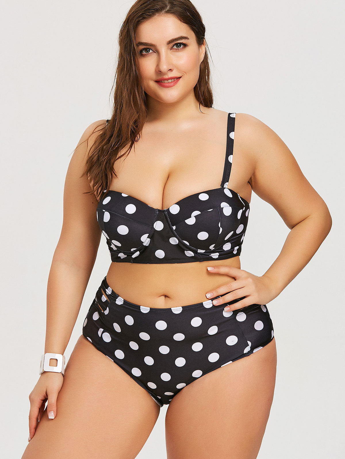 Retro Polka Dot High-rise Plus Size Swimwear