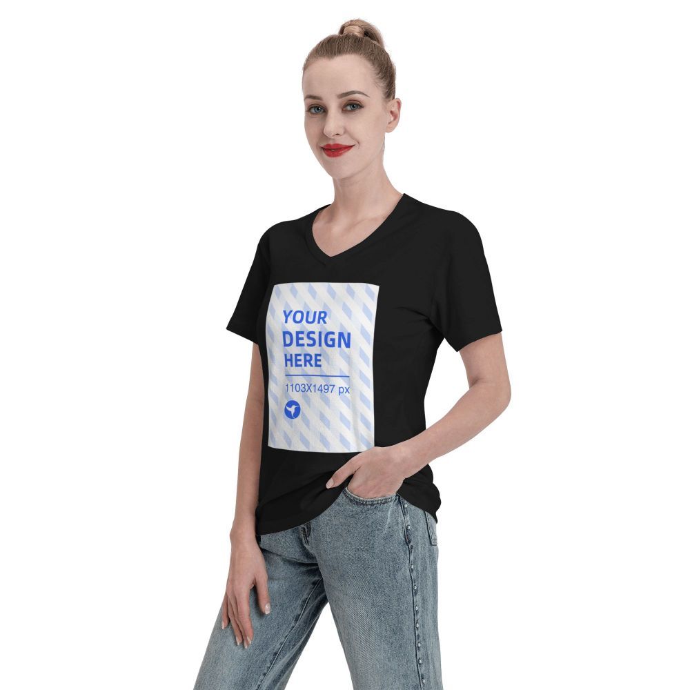 Eenvoudig en praktisch dames T-shirt met V-hals en korte mouwen