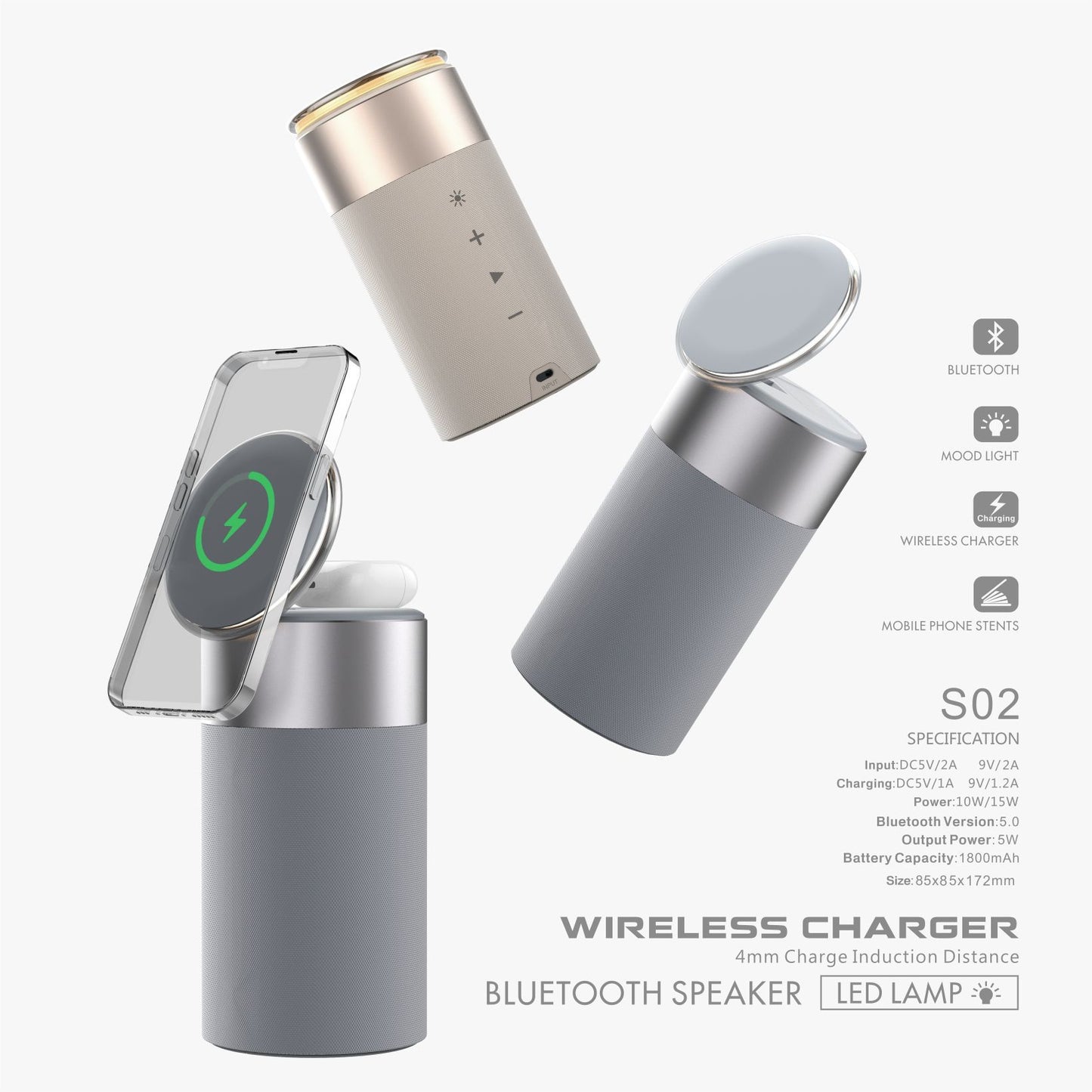 Multi-Function IPhone And AirPods Wireless Charger Portable Bluetooth Speaker