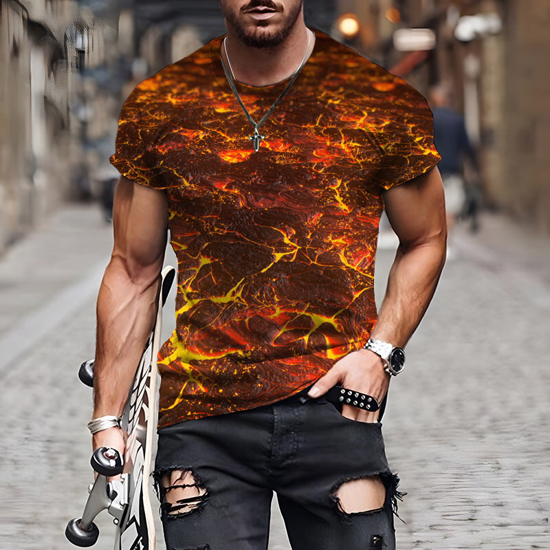 Magma Multi-color Printed Heren Europees en Amerikaans Vrijetijds T-shirt