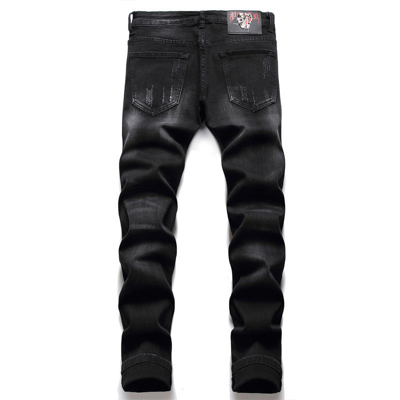 Black Slim-fit Skull Ripped Jeans