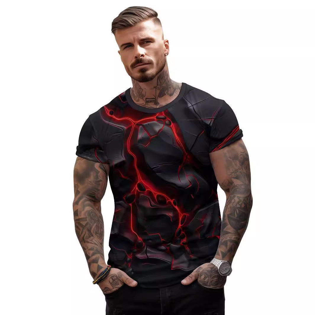 European And American 3D Printing Crack Loose Men's Clothing T-shirt