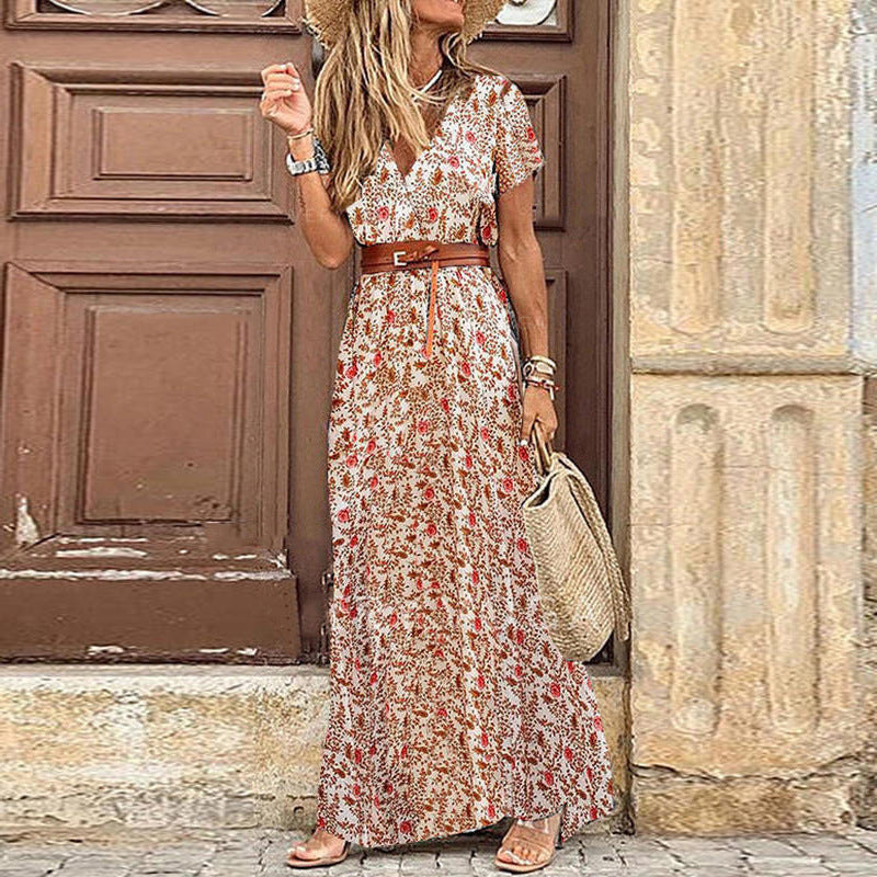 Fashionable Boho V-Neck Floral Dress