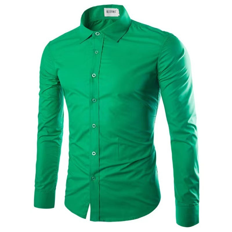 Casual Polo Collar Ironing Free Long Sleeves Shirt For Men