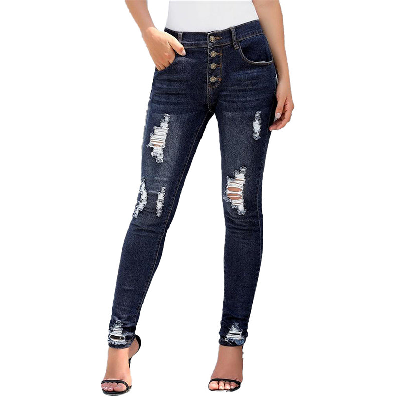 Denim pants with ripped holes