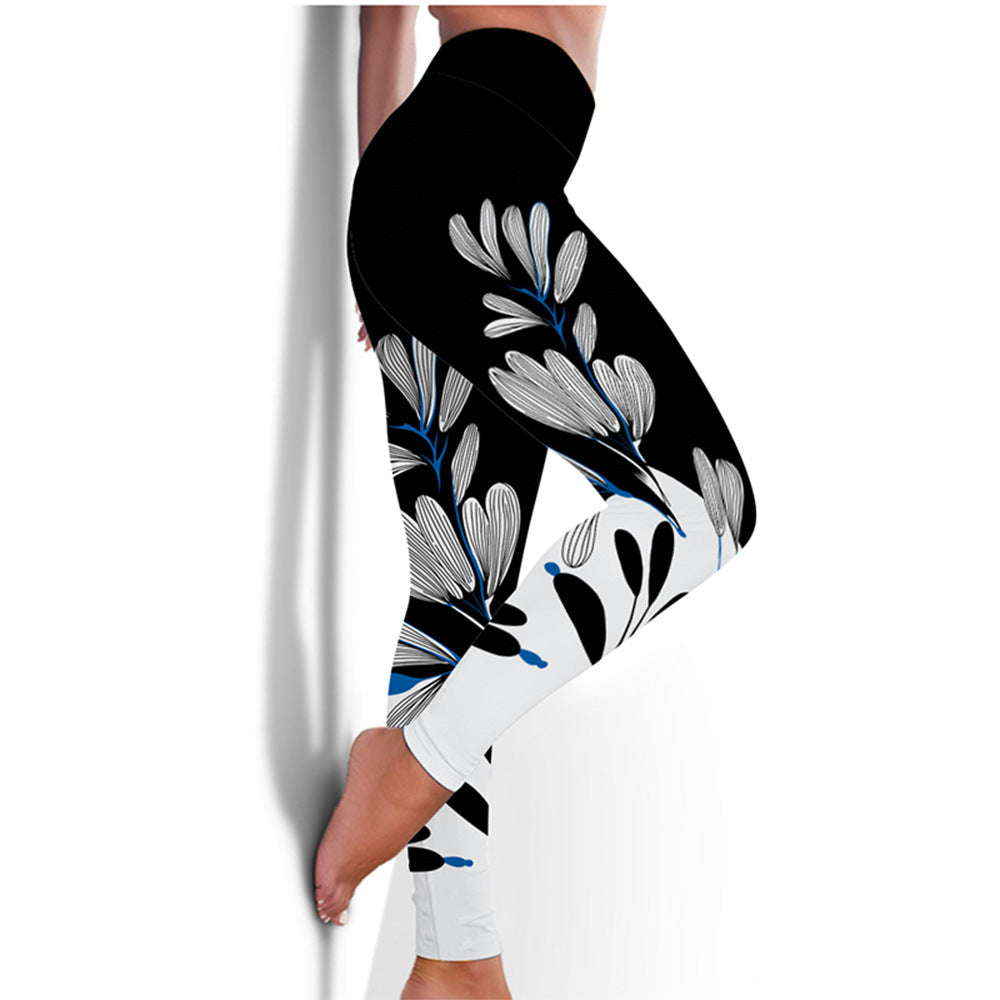 Printed Floral Butterfly Leggings High Waist