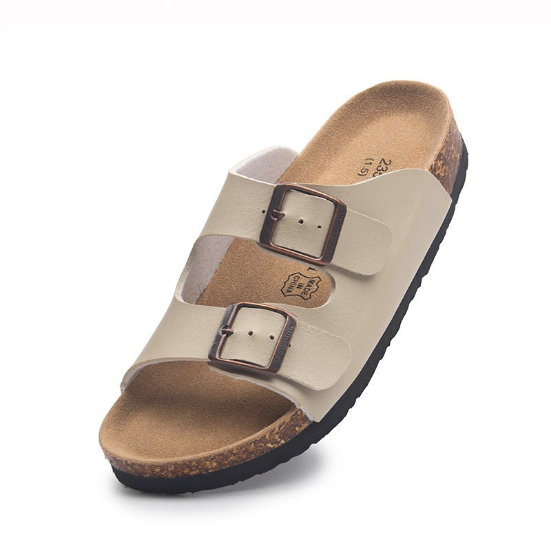 Buckle Flat Cork Slippers