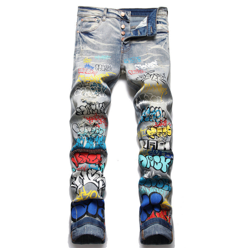 Retro Blue Ripped Slim Fit Jeans