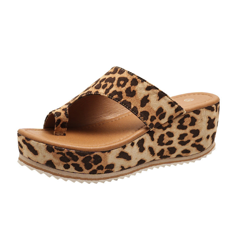 Leopard Print Wedge Slippers