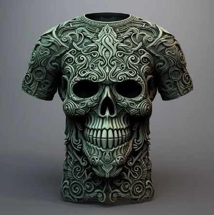 Men's 3D Skull Pattern European Hip Hop Trendy 3D Printed T-shirt