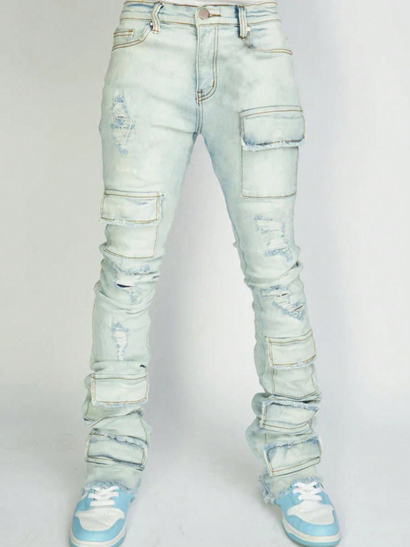 Stretch Ripped Laminated Micro-pull Pants