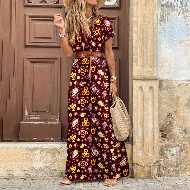 Fashionable Boho V-Neck Floral Dress