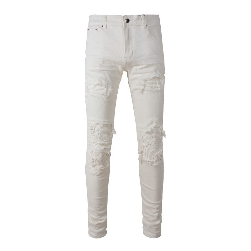 Ripped Patch Elastic Slim Fit Jeans