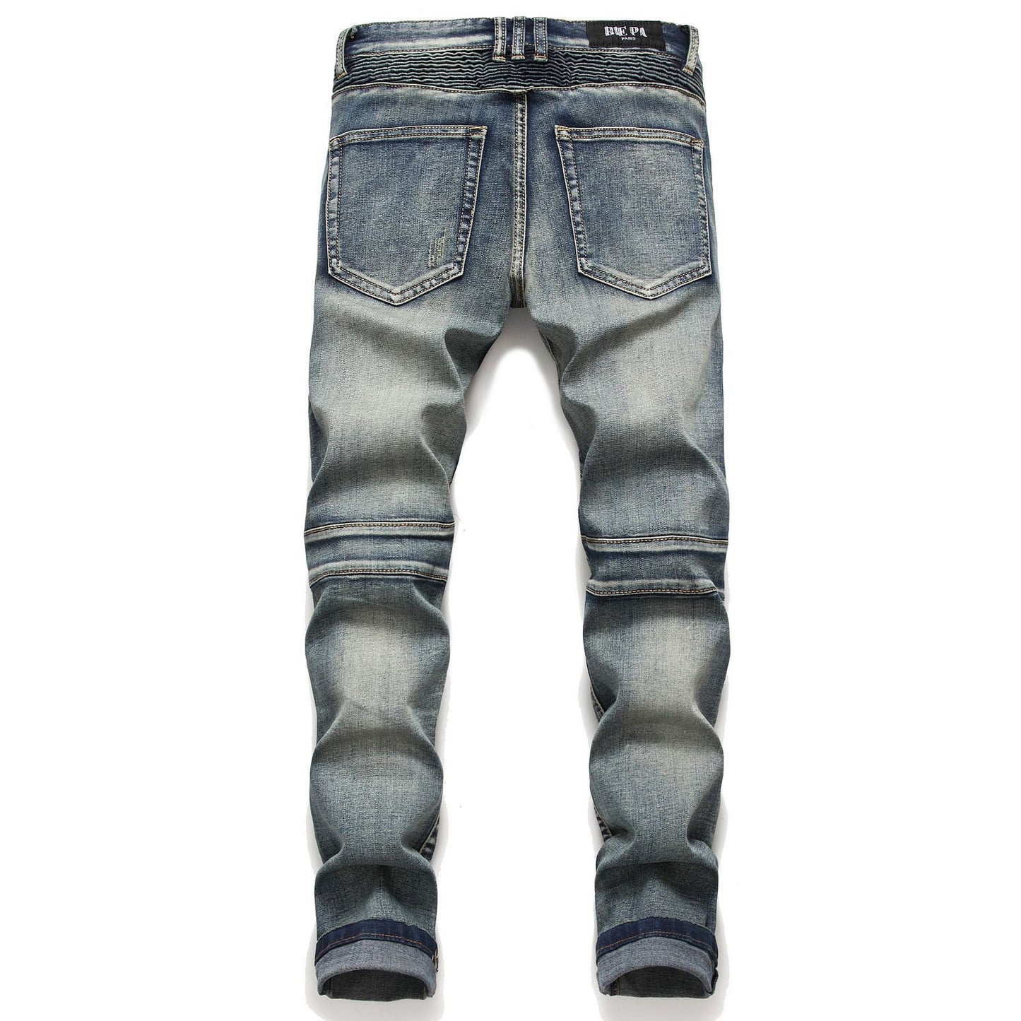 Retro gekreukte gatenpatch elastische rechte skinny jeans