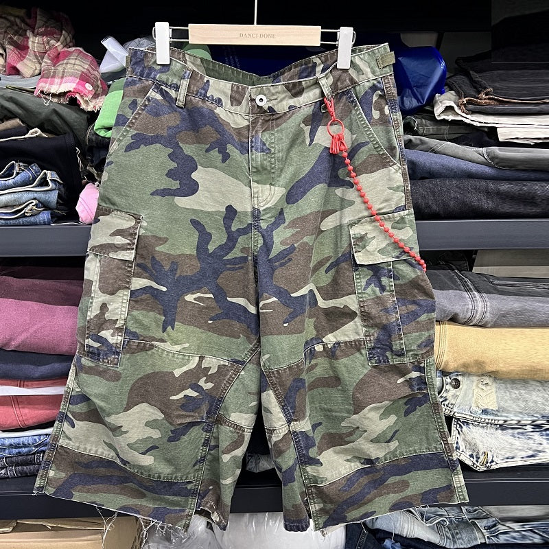 Deconstructing Old Loose Cropped Camouflage Pants Men