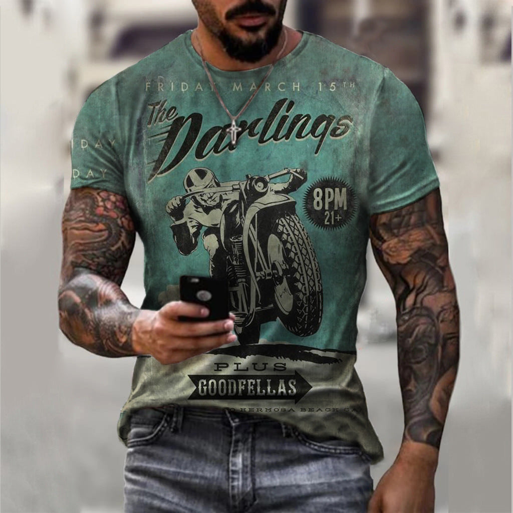 Zomer T-shirt met korte mouwen Casual 3D-motorfietsprint Losse trui Herenoverhemd