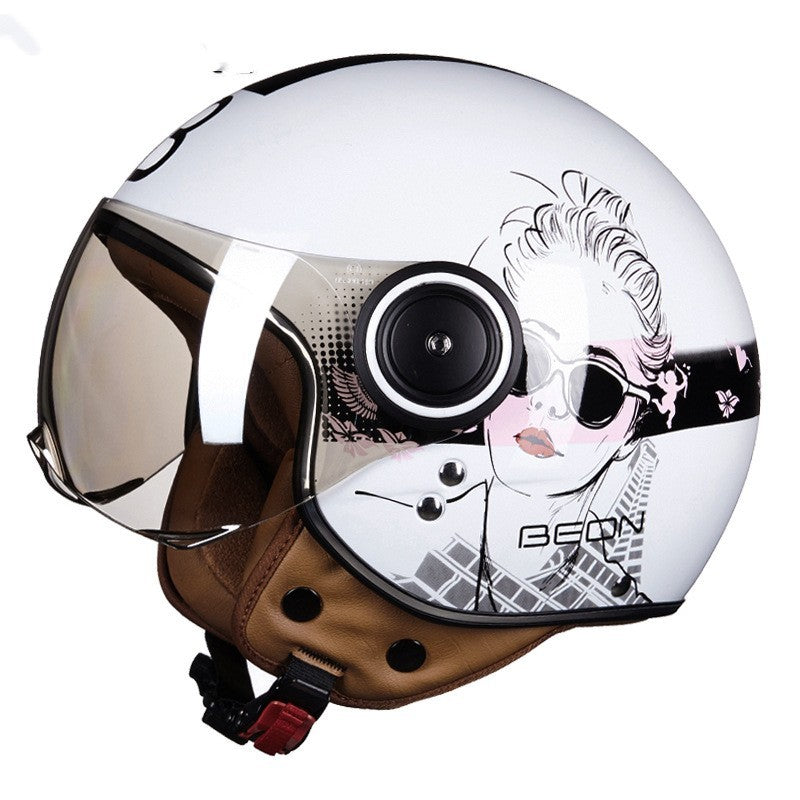 Battery Car Half Helmet Lightweight Semi-covered Retro