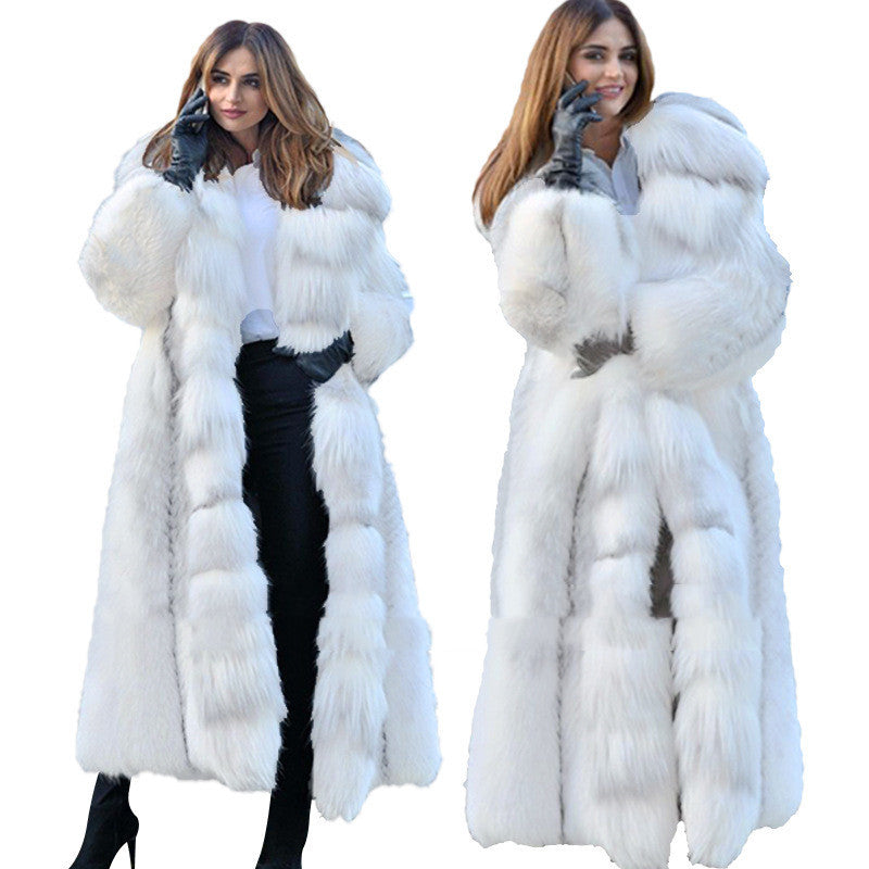 Long Style White Long Fur Coat