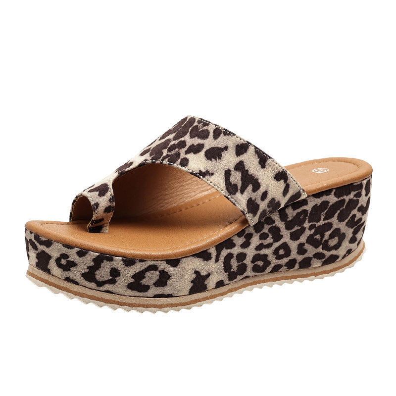 Leopard Print Wedge Slippers