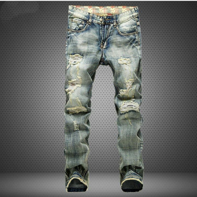 Destruction Print Mid-rise Jeans