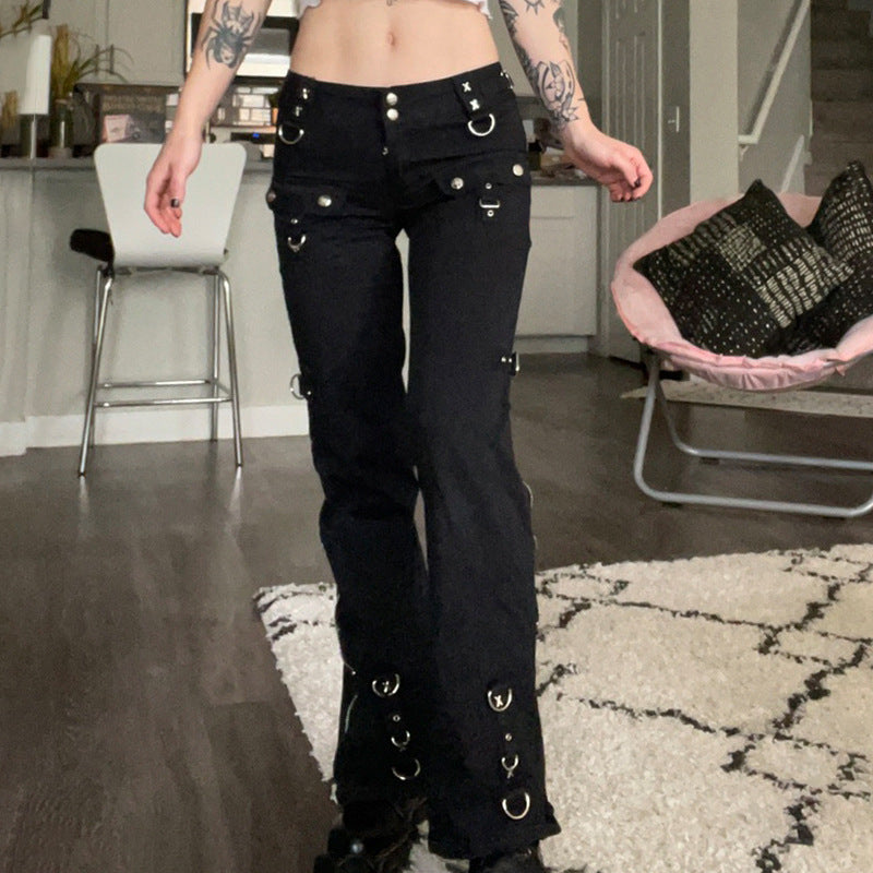 Dark Straight Leg Pants High Waist