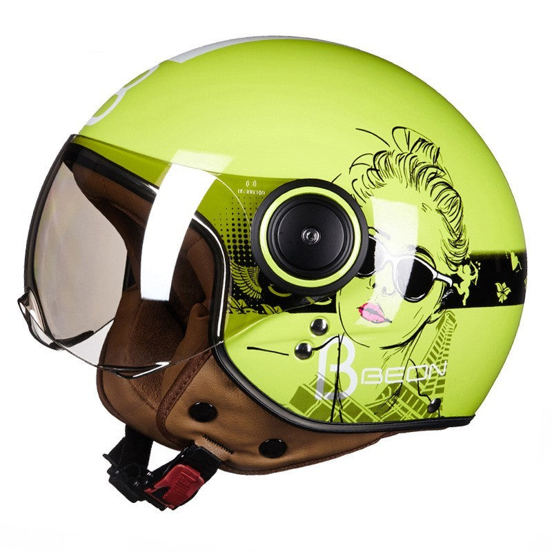 Battery Car Half Helmet Lightweight Semi-covered Retro