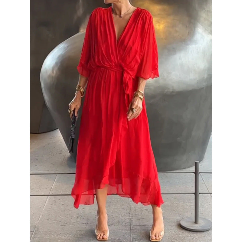 Batwing Sleeve V-neck Dress Summer