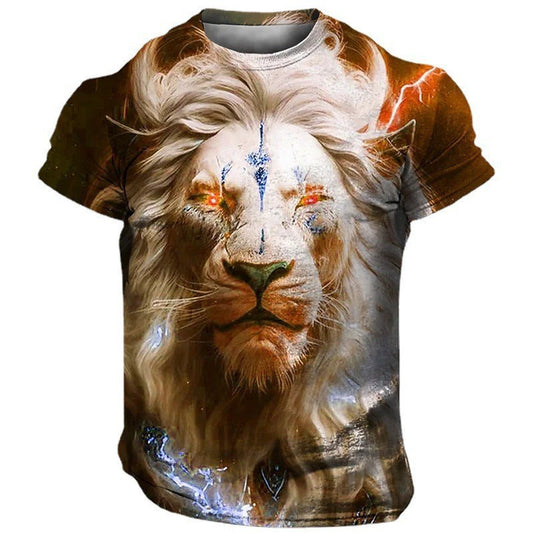 Men's 3D Printed Lion Short Sleeve T-shirt