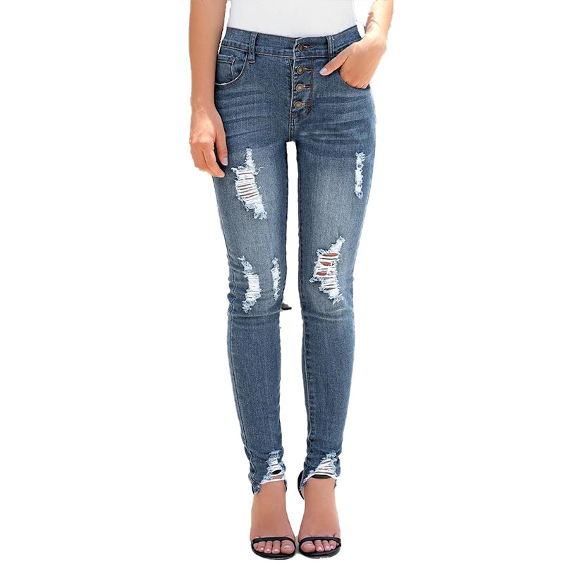 Denim pants with ripped holes