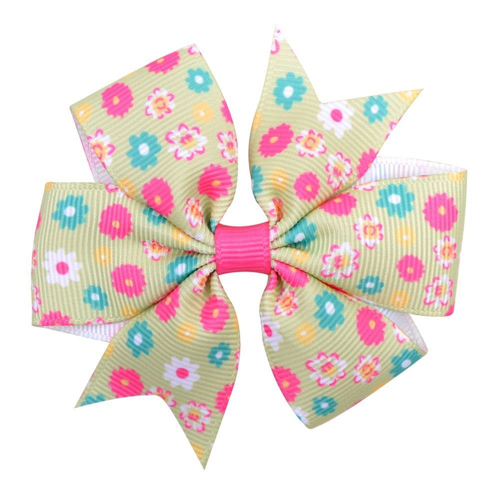 Printed Daisy Sunflower Dotted Rib With Fishtail Bow Baby Hair Clip