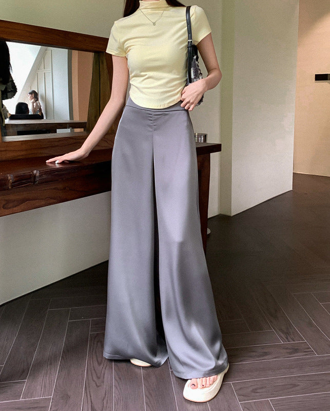 Casual Pants High Waist Acetate Satin