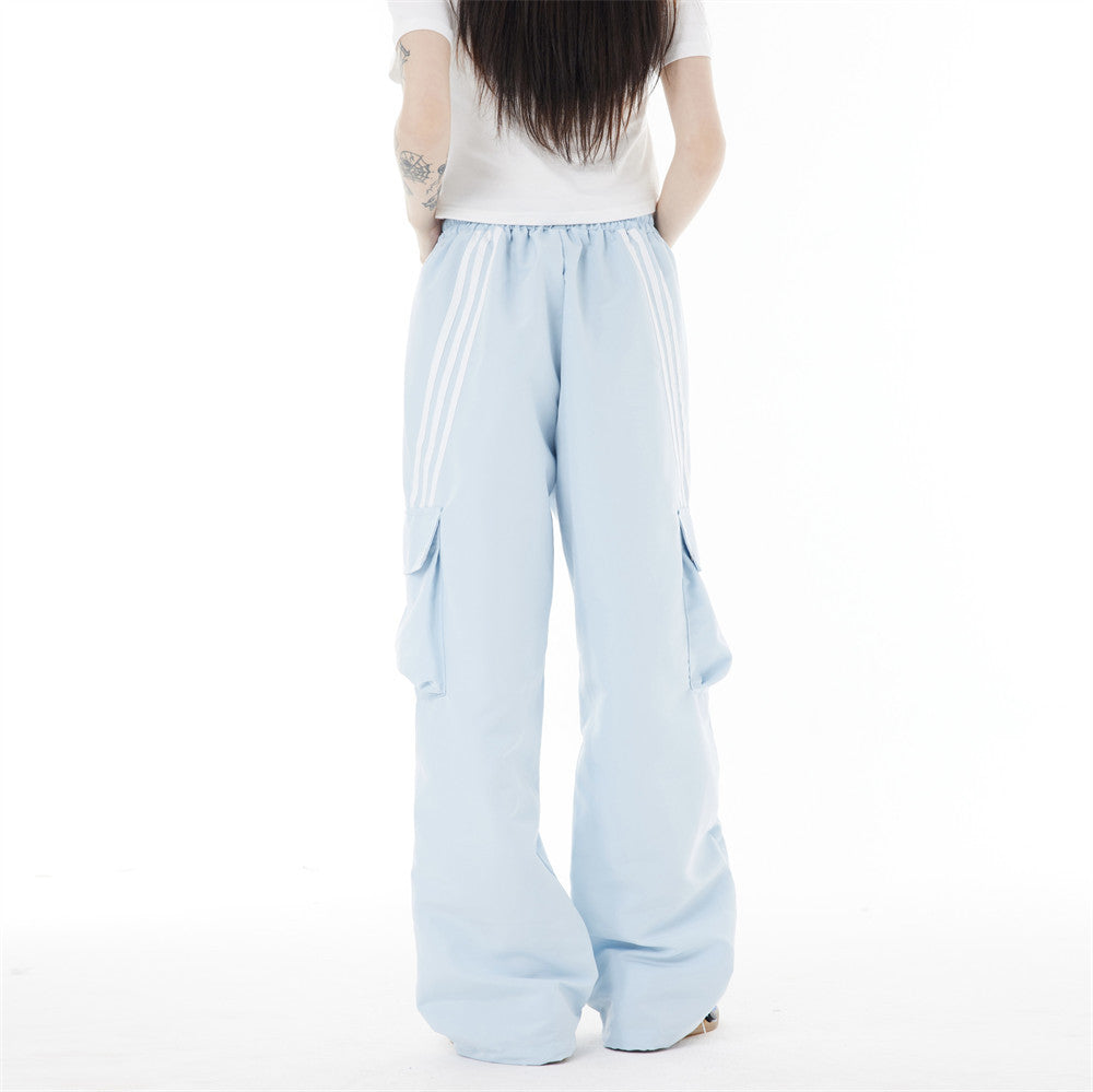 Side Striped Three-bar Loose Wide-leg Pants