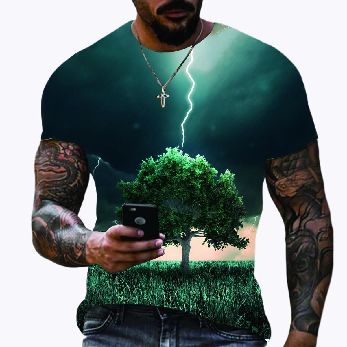 Personalized Creative Lightning Series Fashion Casual 3D Printed Men's Short Sleeved T-shirt Top