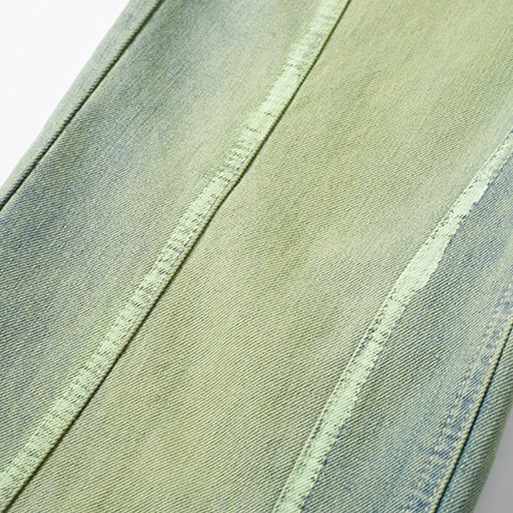 Yellow Mud Dyed Old Green Wide-leg Jeans