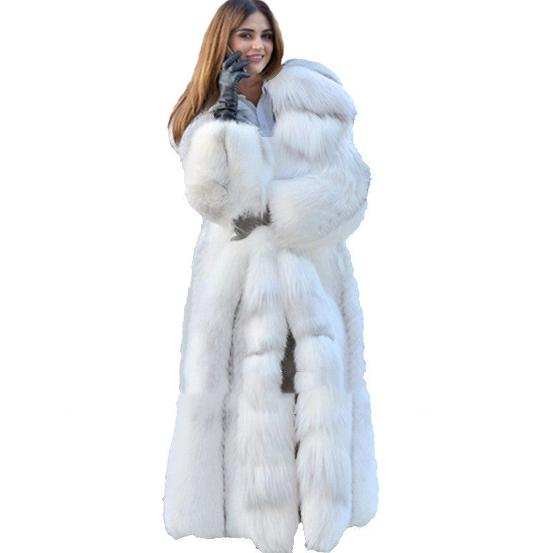 Long Style White Long Fur Coat