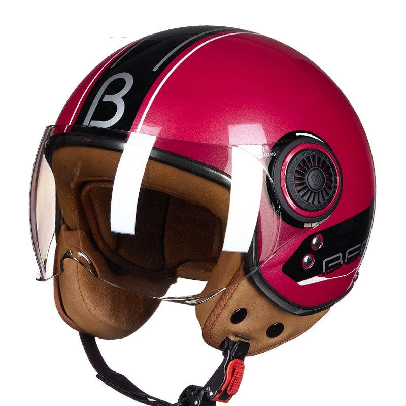 Battery Car Half Helmet Lightweight Semi-covered Retro