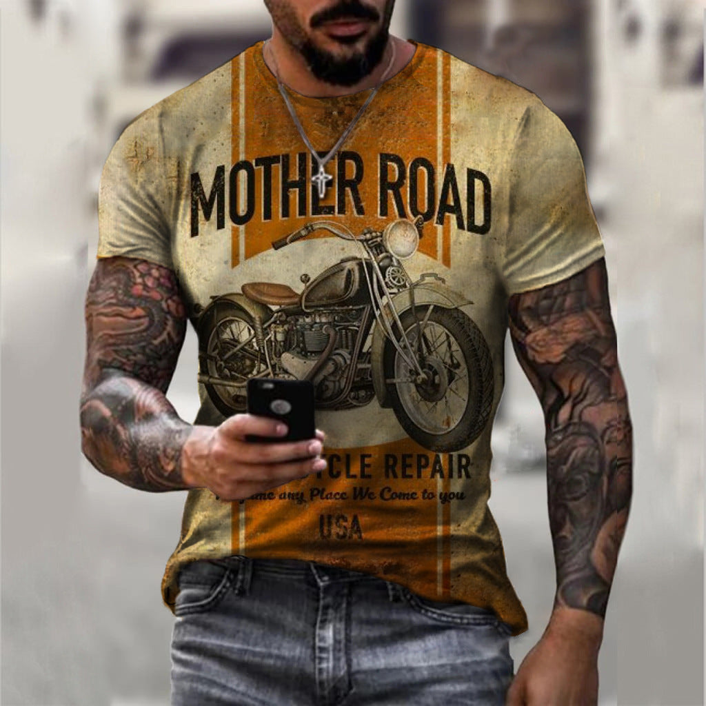 Zomer T-shirt met korte mouwen Casual 3D-motorfietsprint Losse trui Herenoverhemd