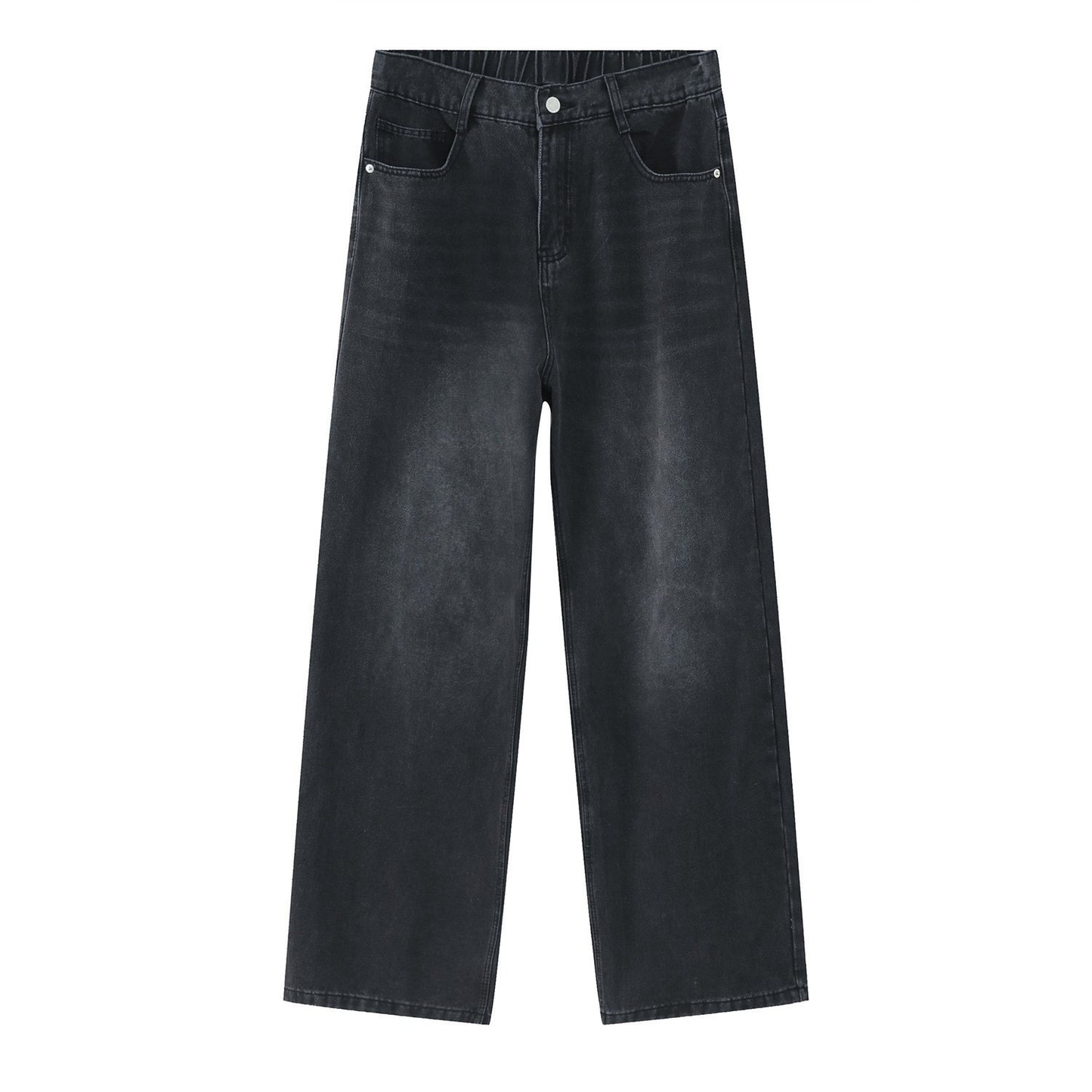 Losse Half Elastische Taille Rechte Jeans