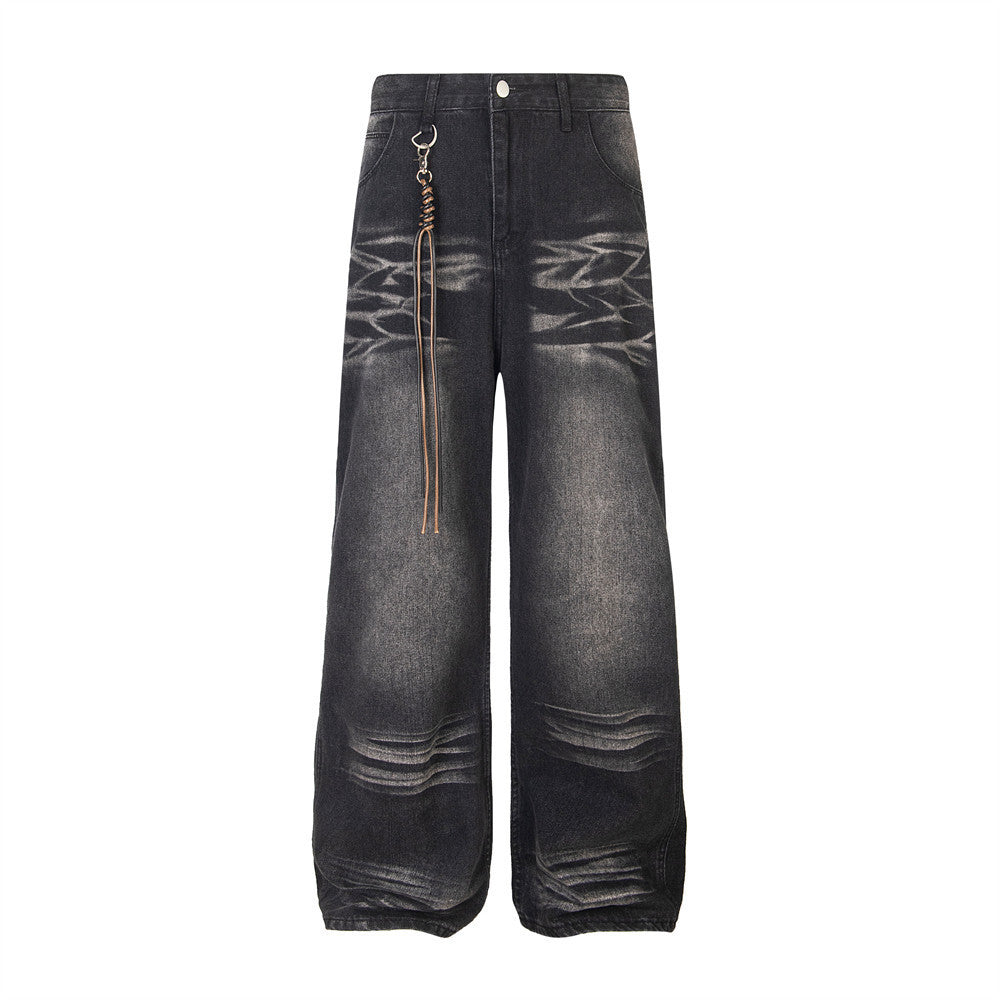 Punk Distressed Wash Losse Wijde Denim Broek