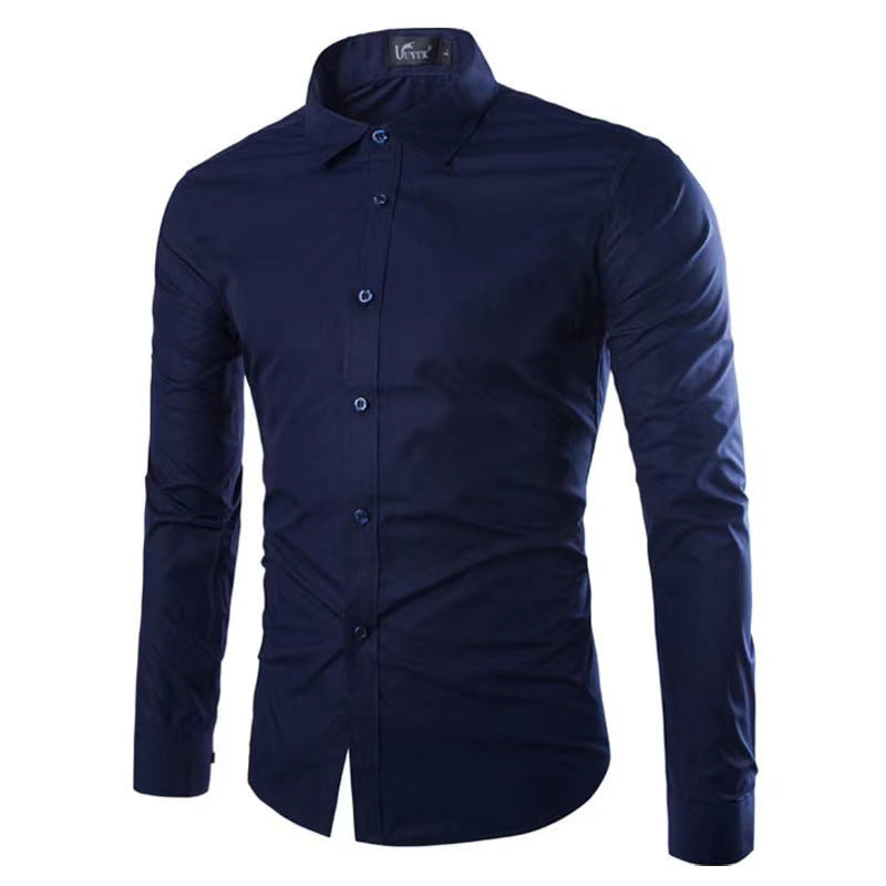 Casual Polo Collar Ironing Free Long Sleeves Shirt For Men