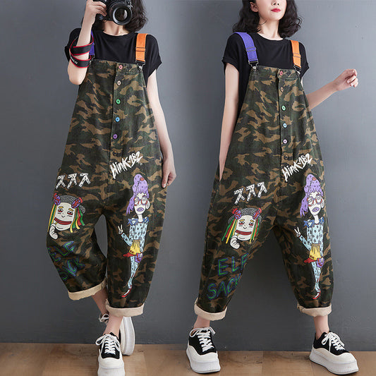 Plus Size Women's Artistic Plus Size Printed Camouflage Overalls