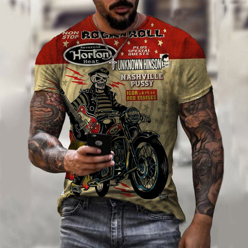 Zomer T-shirt met korte mouwen Casual 3D-motorfietsprint Losse trui Herenoverhemd