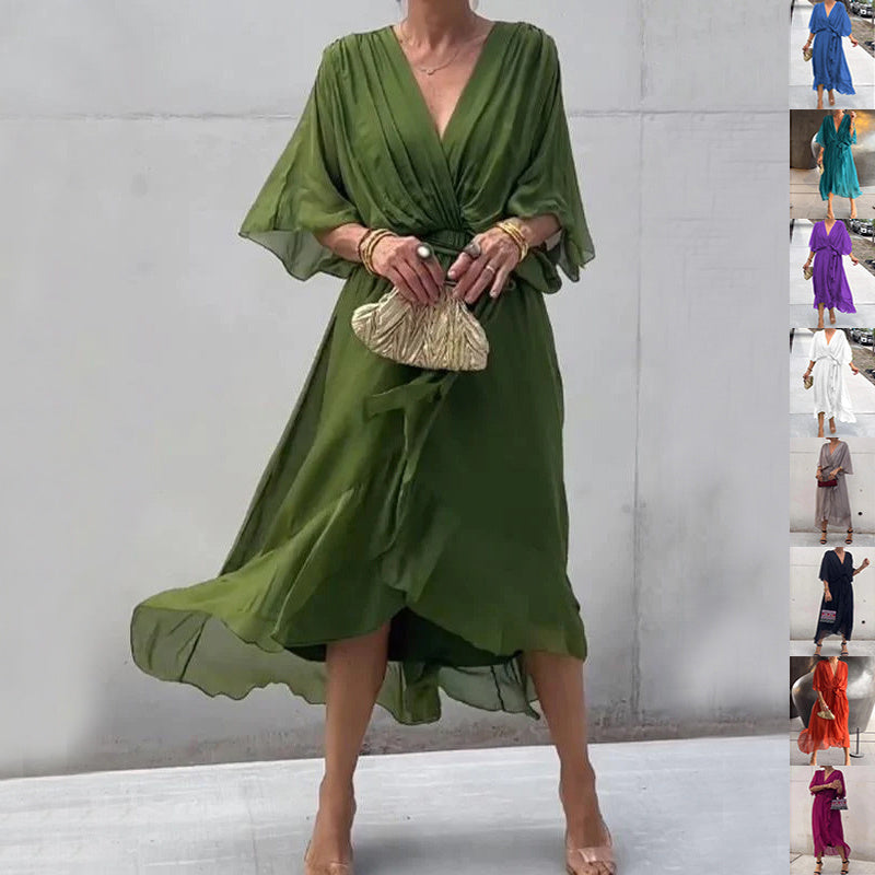 Batwing Sleeve V-neck Dress Summer