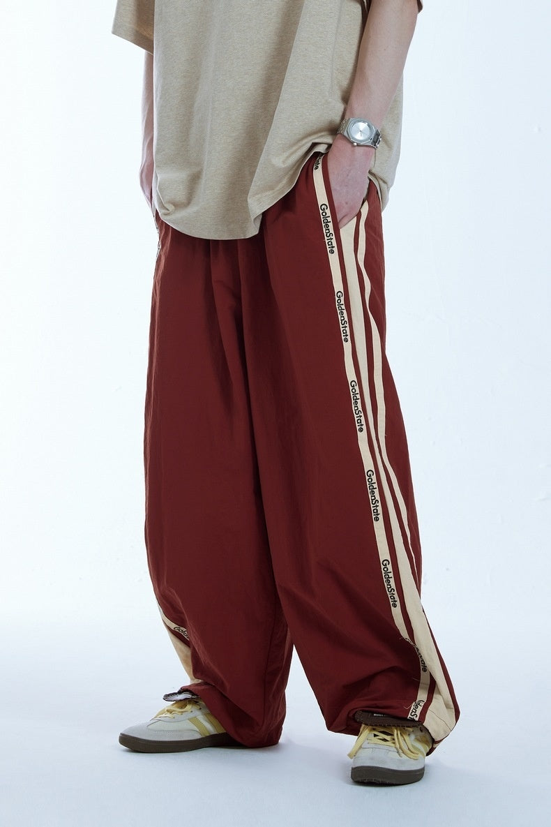 Retro Contrast Color Side Stripe Wide Pants