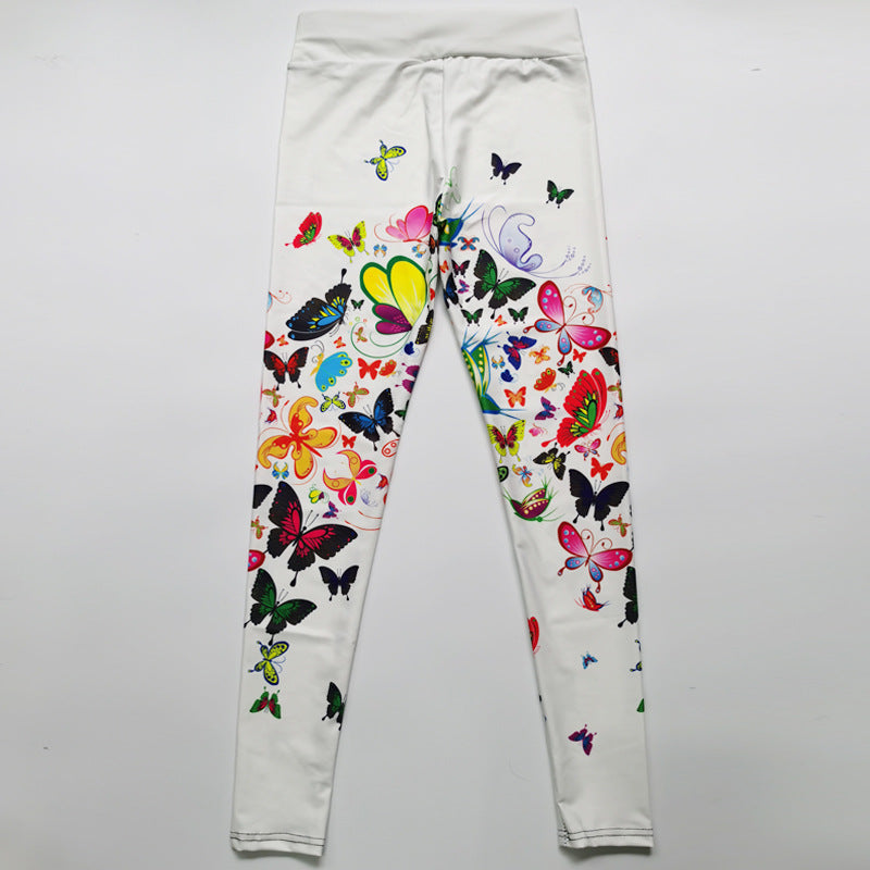 Printed Floral Butterfly Leggings High Waist