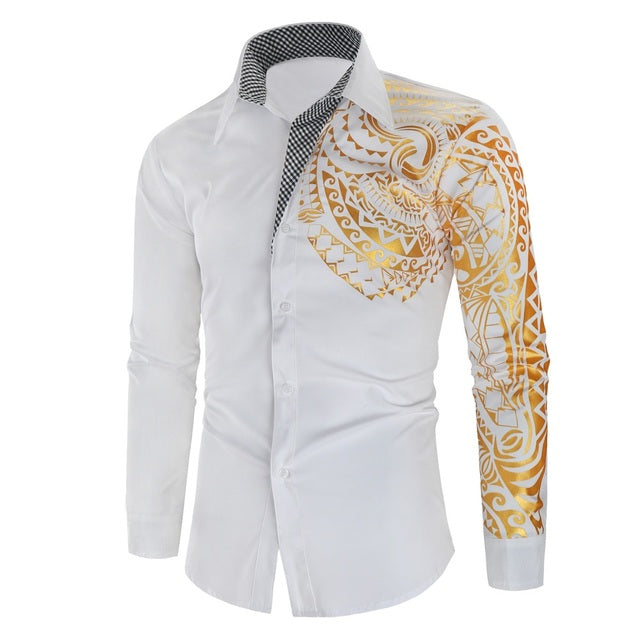 Luxe goud zwart shirt heren nieuwe slim fit lange mouw