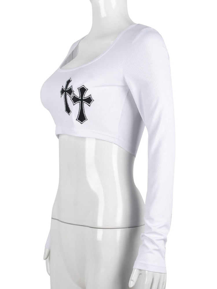 Haut court brodé de croix pour femme