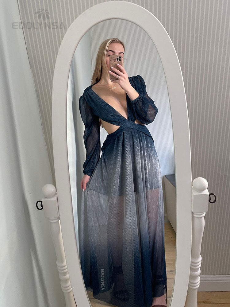 Robe longue à manches lanternes pour femmes